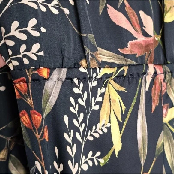 Elan Womens M Maxi Dress Long Lng Sleeve Tie Waist Button Up Black Olive Floral - Picture 9 of 11